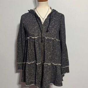 NATURAL LIFE Charcoal Hooded Ruffle-Hem Bomber Jacket